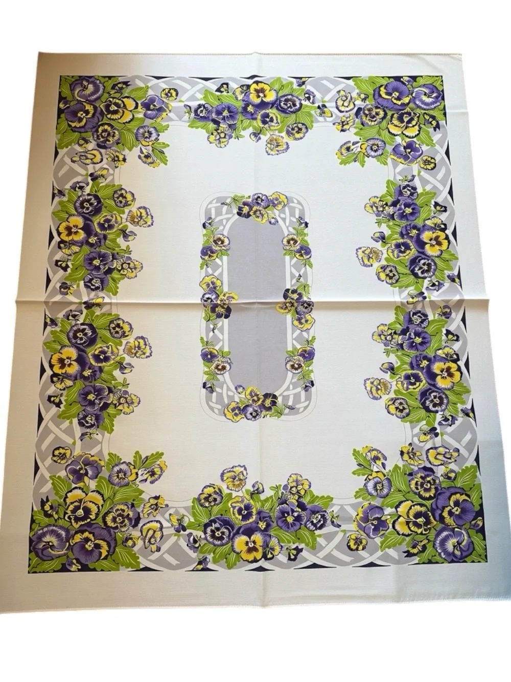 Vintage 1950s California Hand Print Tablecloth | Pansy Basket Pattern | Like New